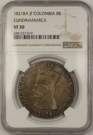 1821ba Jf Cundinamarca Colombia 8r Reales Silver Coin Ngc Vf - 30 photo