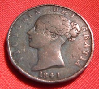 British 1841 Young Bust Victoria Copper 1/2 Penny 28mm 1st Year Issued Colon photo