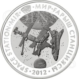 Kazakhstan 2012 500 Tenge «mir» Space Station Proof Silver Coin photo