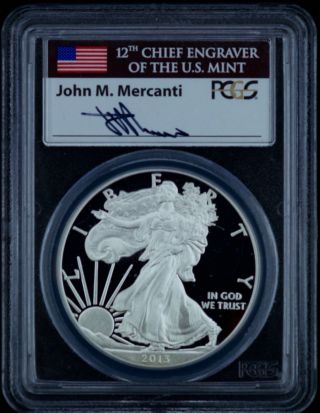 Pcgs 2013 Pr69dcam American Silver Eagle John M Mercanti Proof Deep Cameo Coin photo