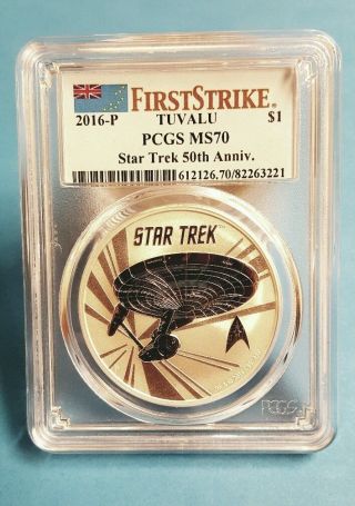 2016 - P $1tuvalu Star Trek 50th Anniversary Coin.  Pcgs Graded Perfect Ms70. photo