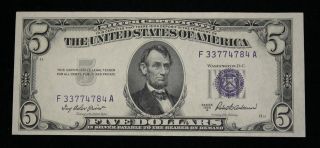 1953 A $5 Silver Certificate,  Blue Seal,  Circulated Xf photo