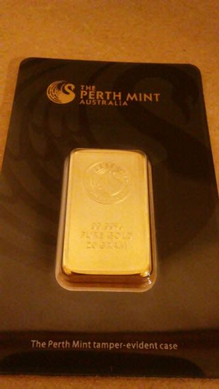 20 - Gram Perth Gold Bar.  9999 Fine Tamper Evident Case (in Assay) photo