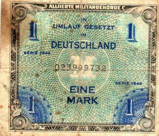 X - Rare 1 Mark Banknote Alied Occupation Us Print 1944 Ok Con photo