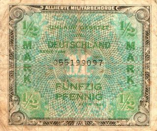 X - Rare 50 Pfennig Banknote Alied Occupation Us Print 1944 Good Con photo