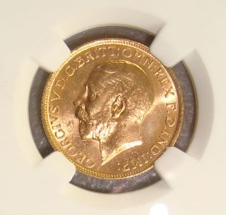 1912 - S George V Australia Gold Sovereign Ngc Ms64 photo