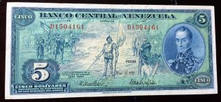 1966 Venezuela Banknote 5 Bolivares Pf D8 Rare.  See Scan photo