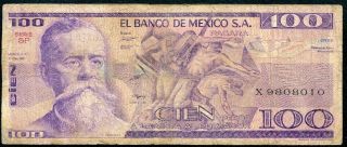 Mexico 100 Pesos 27/1/1981 P - 74a Vg Serie Sp Circulated Banknote photo
