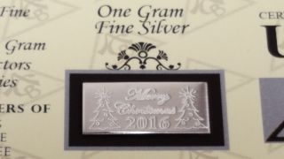 (x10) Merry Christmas 2016.  999fine Silver 1gram Acb Bullion Bar W/ Certificate photo