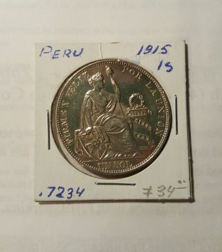 Peru 1915 1 Sol Silver Coin (90 Silver) photo