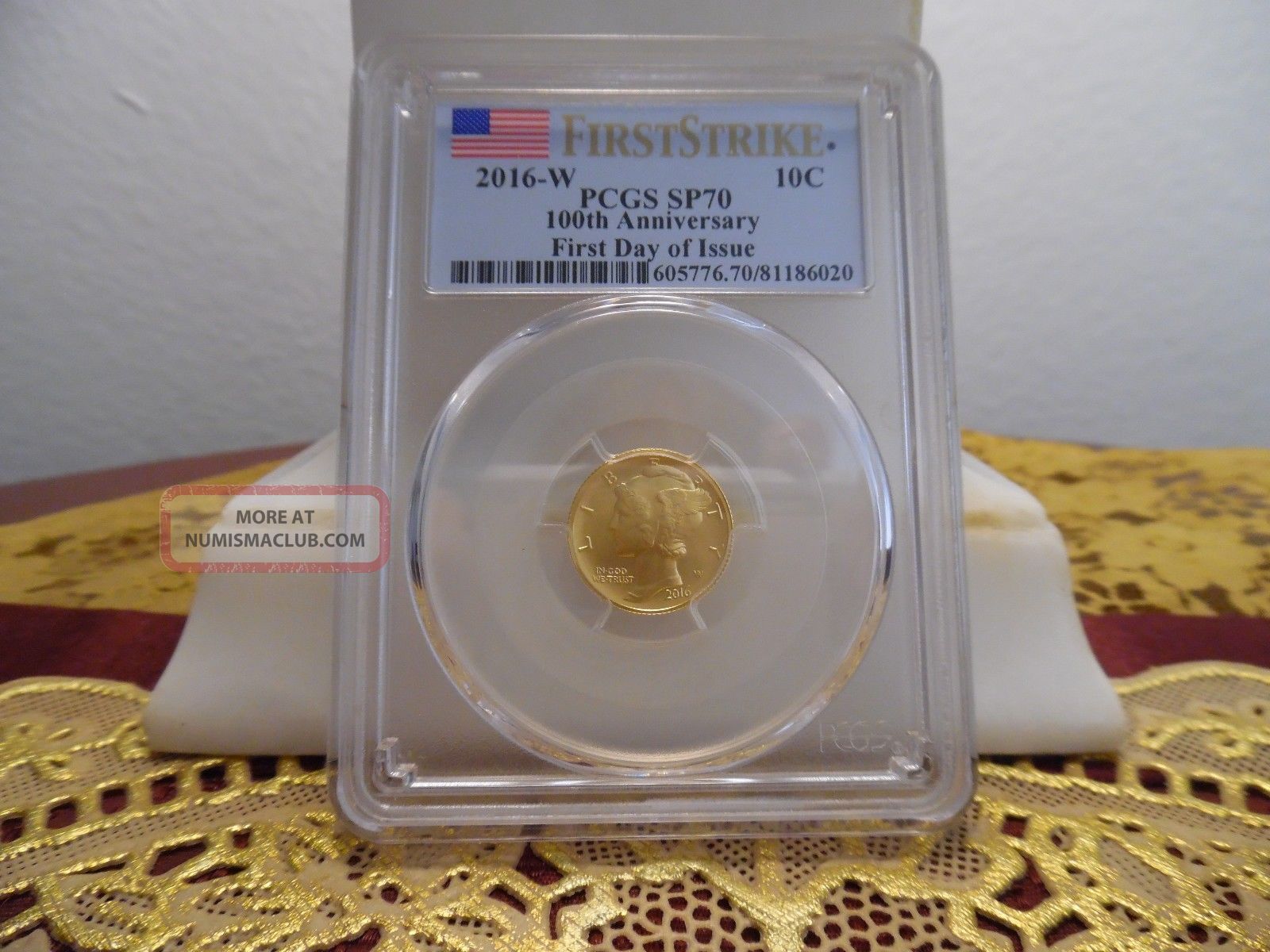 ✯ 2016 - W Gold Mercury Dime First Day Issue First Strike Pcgs Sp70 ✯ 1 Of 250 ✯ Gold photo