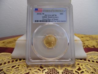 ✯ 2016 - W Gold Mercury Dime First Day Issue First Strike Pcgs Sp70 ✯ 1 Of 250 ✯ photo