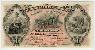 Guatemala 1920 Banco Agricola Hipotecario 1 Peso Crisp Unc.  P - S 101b. photo