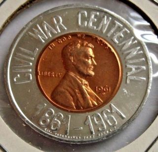 Gem Bu Civil War Centennial 1861 - 1961 Encased Cent Lincoln Penny Earl Fankhauser photo