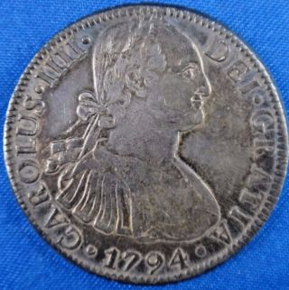 1794 Mexico 8 Reales Silver Coin Mo Fm photo