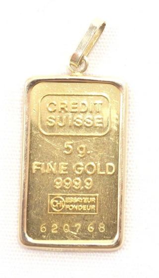 5 Gram Gold Bar Pendant 14k Bezel 999 Fine Gold Credit Suisse Necklace 620768 photo