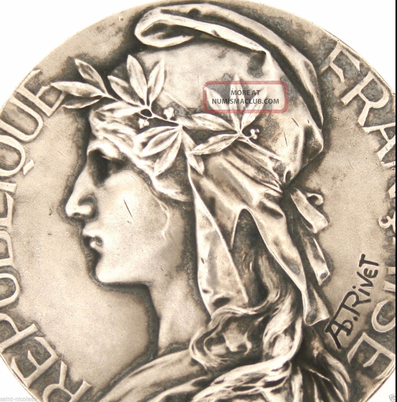 French Marianne Lady - Splendid Large Antique Silver Art Medal Signed A.  Rivet Exonumia photo