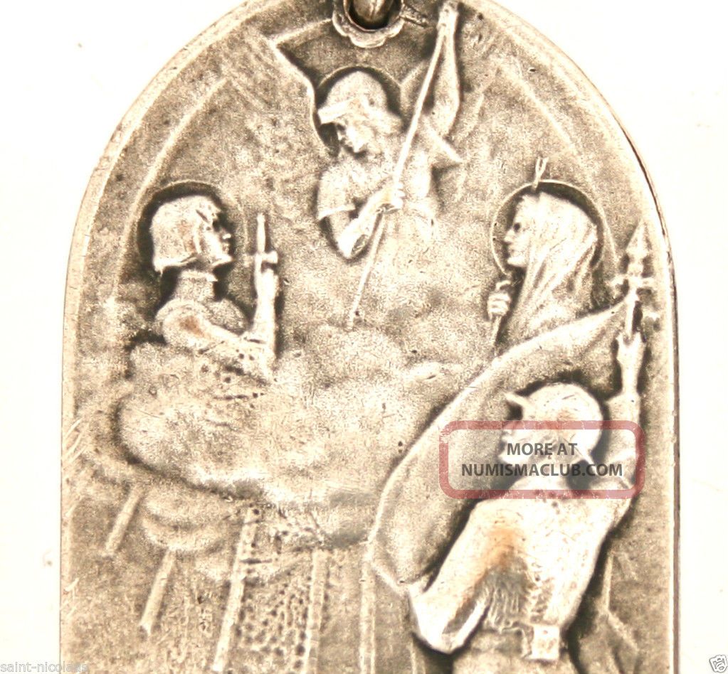 Saint Joan Of Arc - Archangel Michael & Sacred Heart Jesus Antique Medal - Bazor Exonumia photo