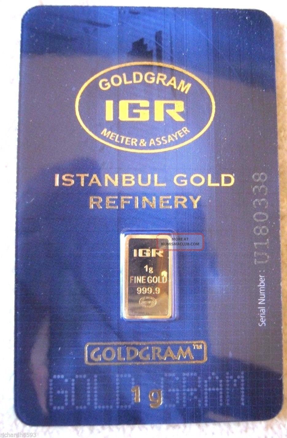 1 Gram Gold Istanbul Refinery Bar 999. 9 Igr Certified Assay 0 Ship Usps