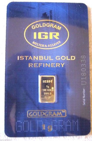 1 Gram Gold Istanbul Refinery Bar 999.  9 Igr Certified Assay $0 Ship Usps photo