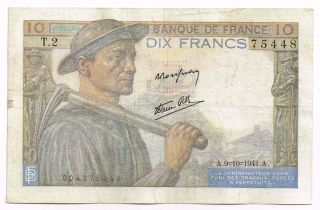1941 France 10 Francs Note - P84 photo