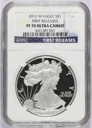 2012 - W U.  S.  Silver Eagle Proof First Releases $1 Dollar Coin - Ngc Pf 70 Ucam photo