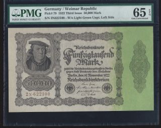 1922 Germany Weimar Republic,  50,  000 Mark,  Pmg 65 Epq Gem Unc Pic 79 photo