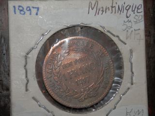 1897 Martinique 1 Franc Coin - Rare - Only 300k Minted - photo