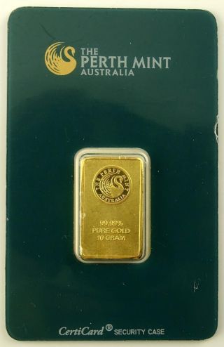 Ten 10 Gram Perth 999.  9 Fine Gold Bar In Tamper - Proof Assay Card photo