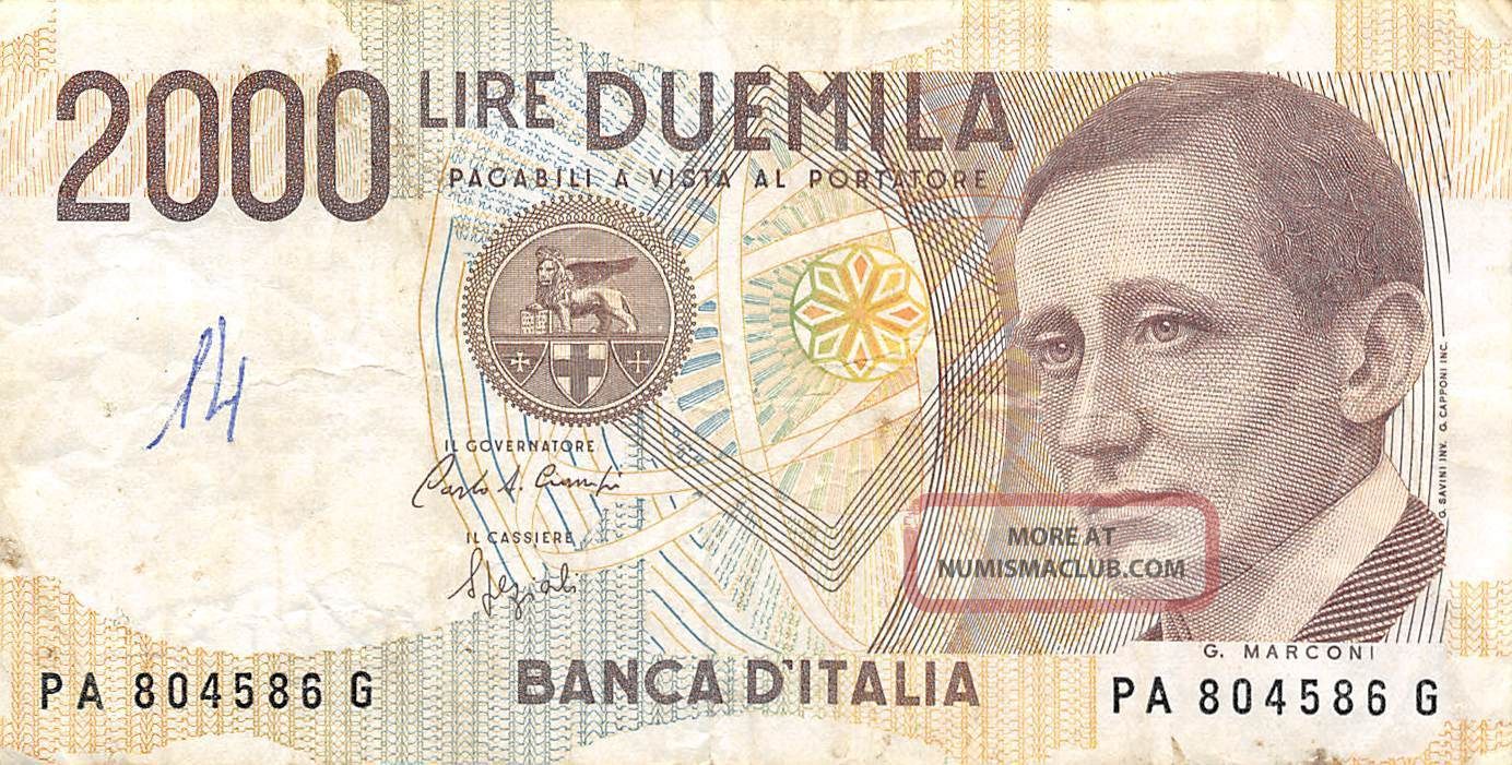 Italy 2000 Lire 3.  10.  1990 Block Pa - G Circulated Banknote,  E10 Europe photo