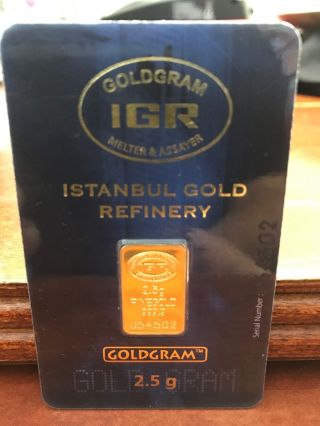 Igr 2.  5 Gram.  9999 Gold Bar Goldgram Certified Assayer photo