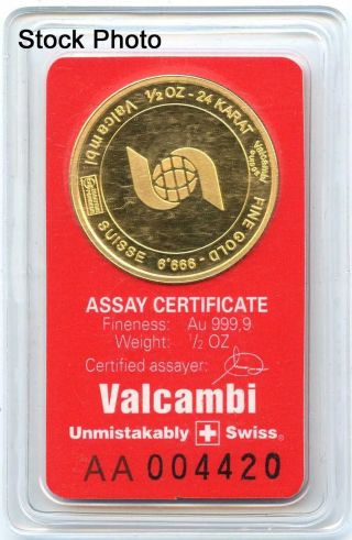 Valcambi Suisse 1/2 Oz.  999 Fine Gold Round Bar Scotiabank In Assay Card photo