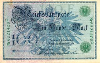 Xxx - Rare German 100 Mark Empire Banknote From 1908 Green No.  Unc ? photo