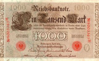 Xxx - Rare German 1000 Mark Empire Banknote 1910 With Red No.  F C photo