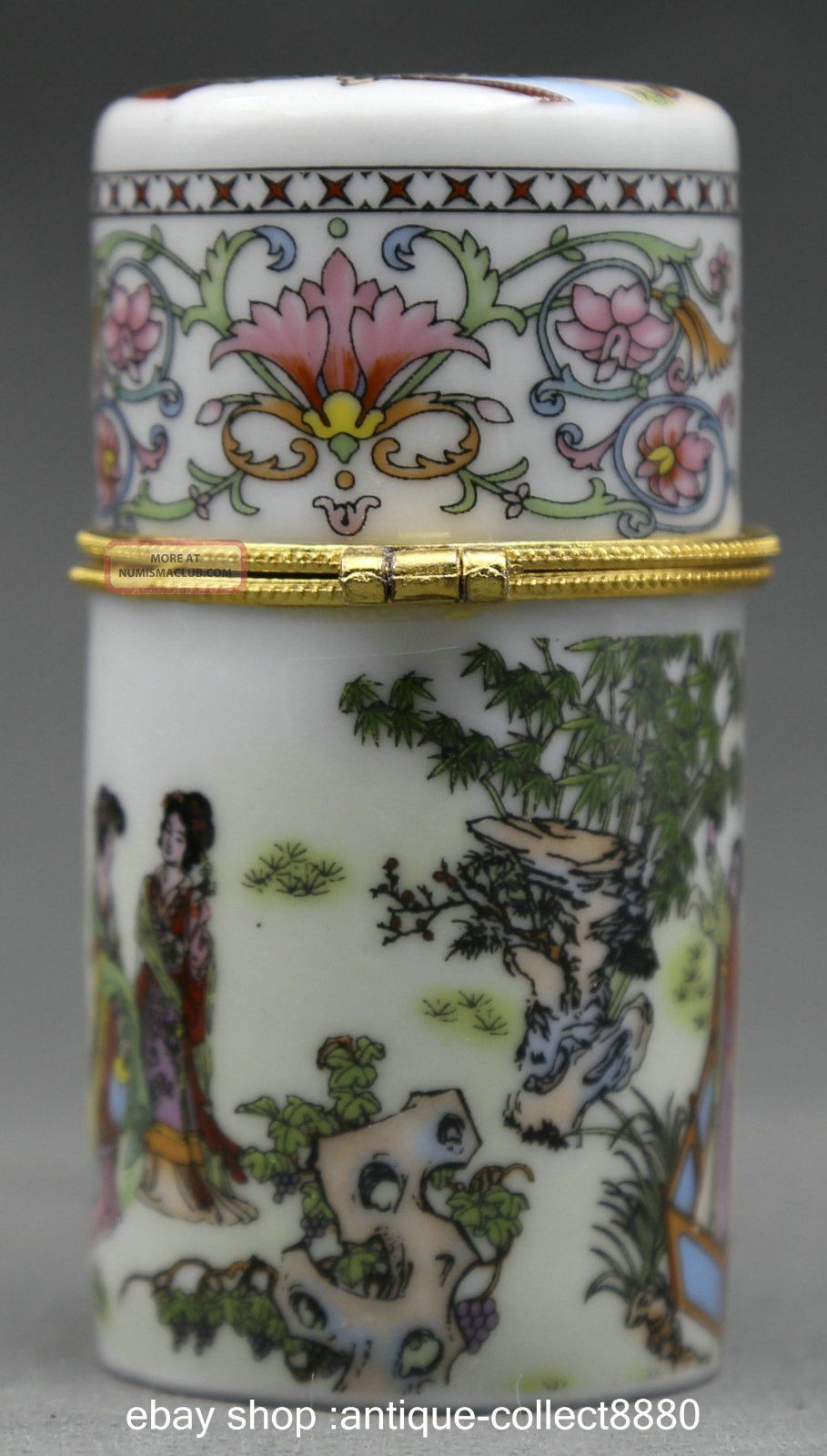 80mm China Colour Porcelain Woman Bamboo Flower Cylindrical Coccoloba Coins: Ancient photo