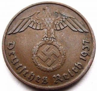 Ww2 German 1937 - A 2 Rp Reichspfennig 3rd Reich Bronze Nazi Coin (rl 819) photo