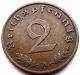 Ww2 German 1937 - A 2 Rp Reichspfennig 3rd Reich Bronze Nazi Coin (rl 819) Germany photo 1