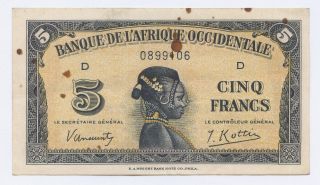 French West Africa,  5 Francs,  14 - 12 - 1942 photo