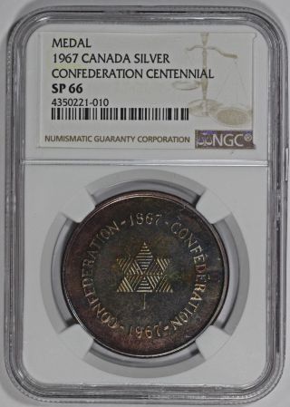 1967 Canada Silver Confederation Centennial Medal Ngc Sp66 Colorful Toning photo