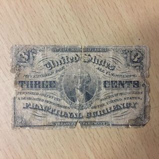 Act.  Of March 3rd,  1863 U.  S.  Three Cents Fractional Currency,  Scarce Note photo