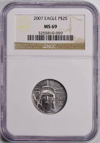 2007 $25 Platinum Statue Of Liberty Eagle Ngc Ms69 photo