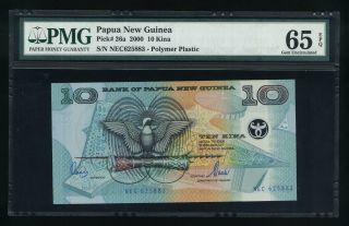 2000 10 Kina Polymer Plastik Papua Guinea Pmg 65 Gem Unc P 26a Sn Nec625883 photo