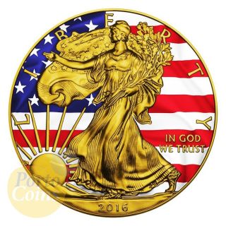 2016 1$ 1 Oz Silver American Eagle Patriotic And 24k Gold photo