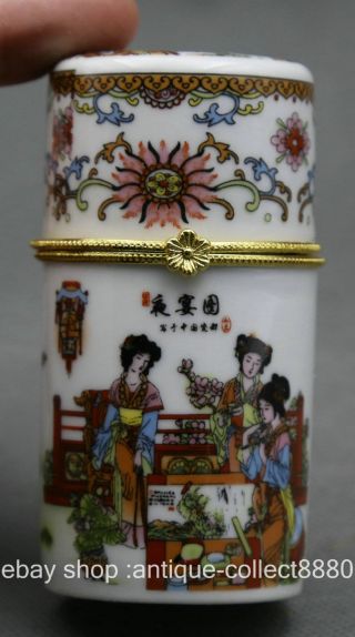 82mm China Colour Porcelain 3 Woman Banquet Picture Cylinder Coccoloba photo