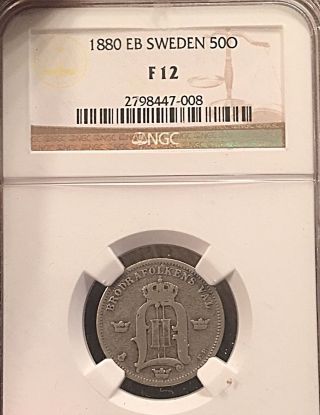 Sweden 1880 Silver 50 Ore Ngc Certified Scarce 188,  000 photo