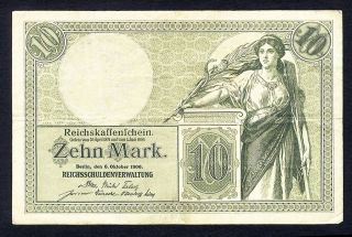 Zehn Mark 10 German 1906 Banknote Well Circulated Berlin Reichskassenschein photo