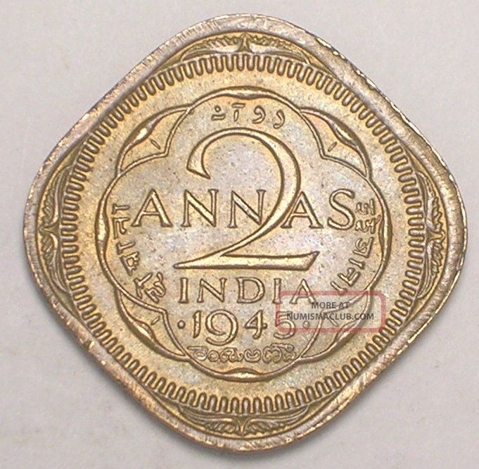 1945 India Indian 2 Annas Wwii Era Square Coin Xf 1945-india-indian-2-annas-wwii-era-square-coin-xf