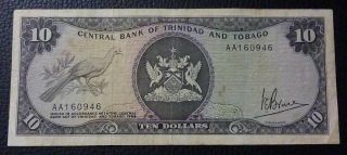 Trinidad & Tobago Banknote 10 Dollars,  Pick 32 Vf 1964 (1977) photo