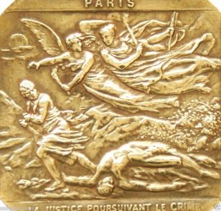 Art Nouveau Angels - Justice Pursuing Crime - Antique Art Medal By F.  Gilbault photo