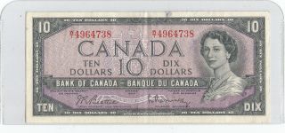 1954 Ten Dollar Bank Note From Canada See Scans photo